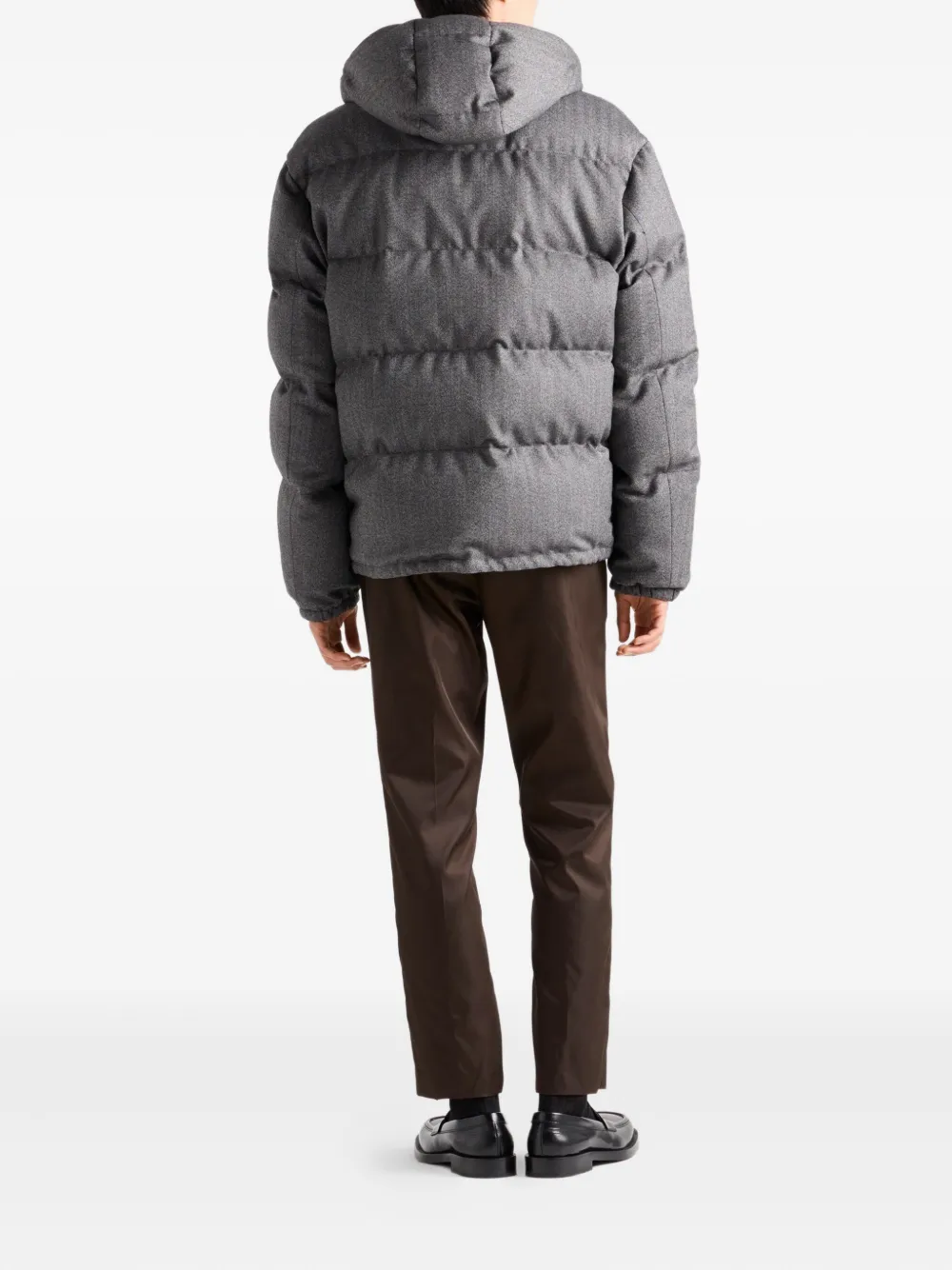 Prada Mens Grey Logo-plaque Hooded Wool Shell-down Jacket In Gray