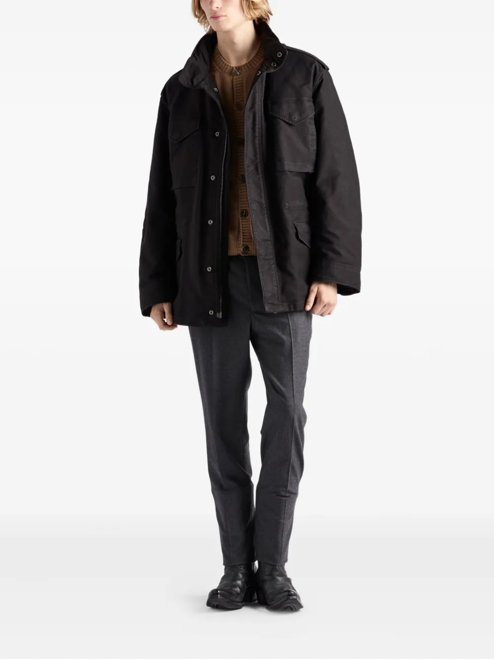 Prada Mens Black High-neck Cotton Down Jacket In Black