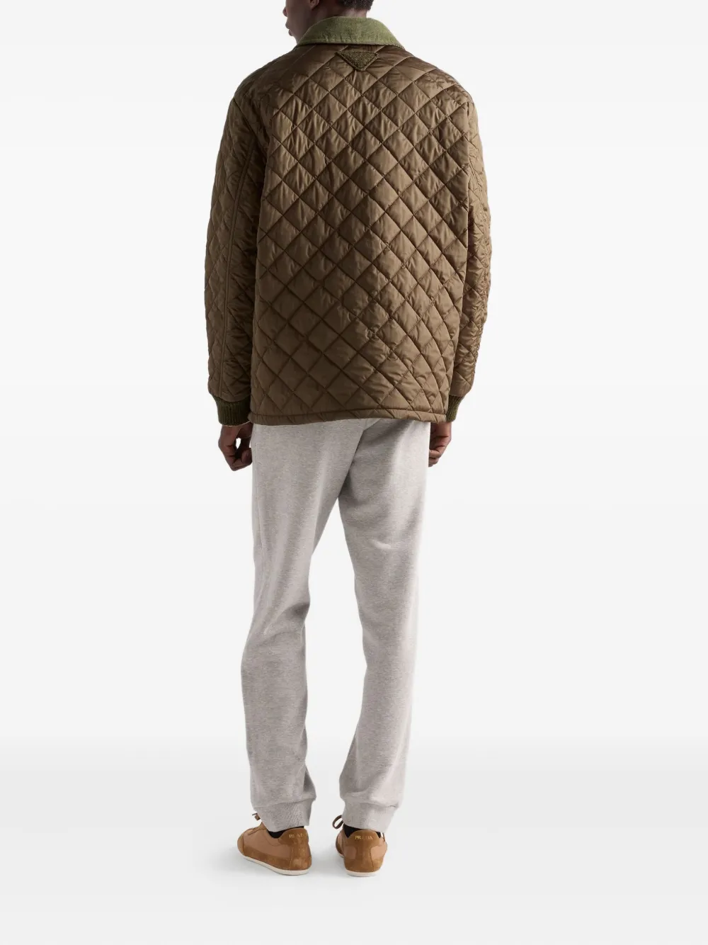 Prada Quilted Corduroy-collar Jacket In Brown