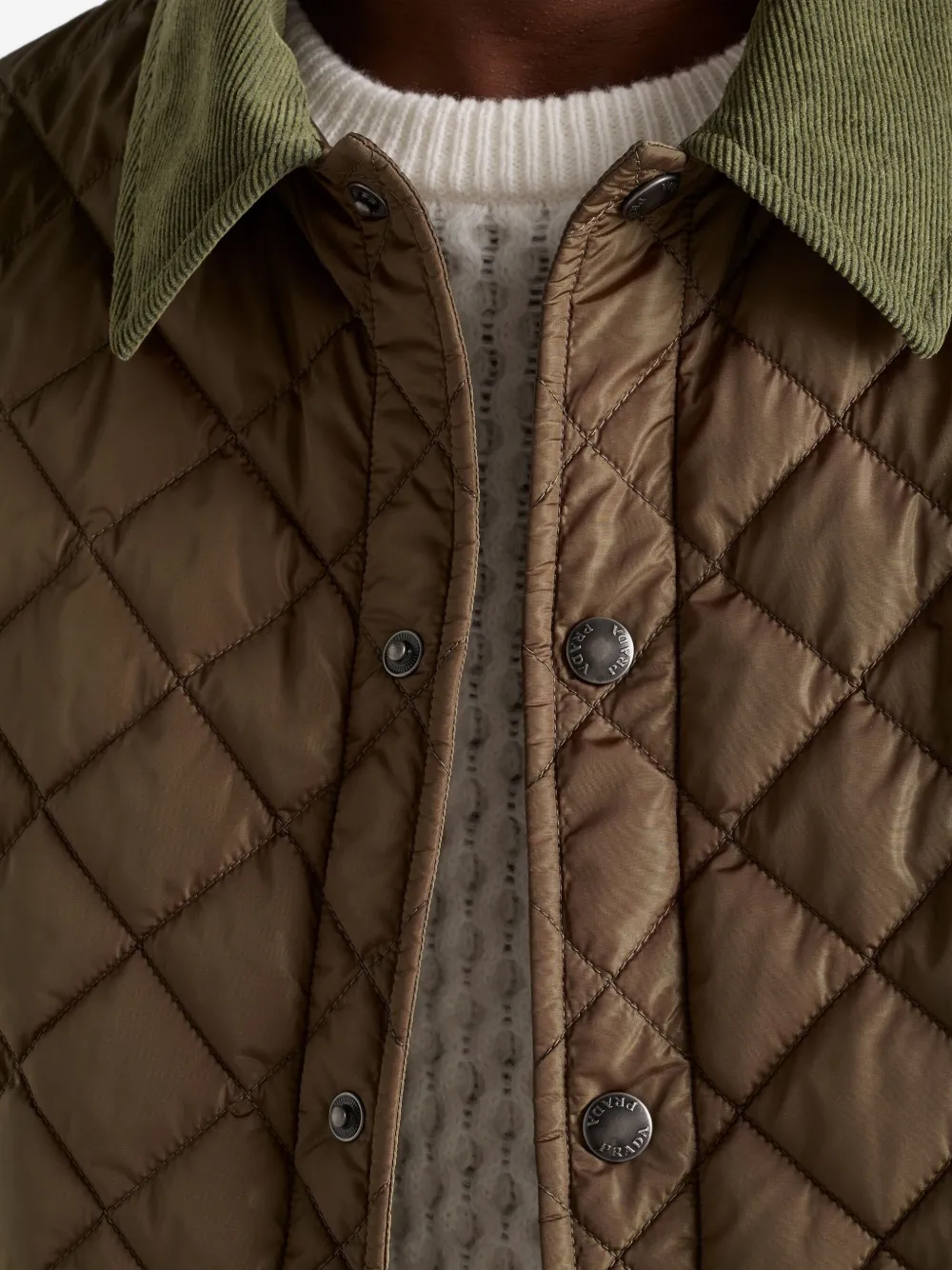 Prada Quilted Corduroy-collar Jacket In Brown