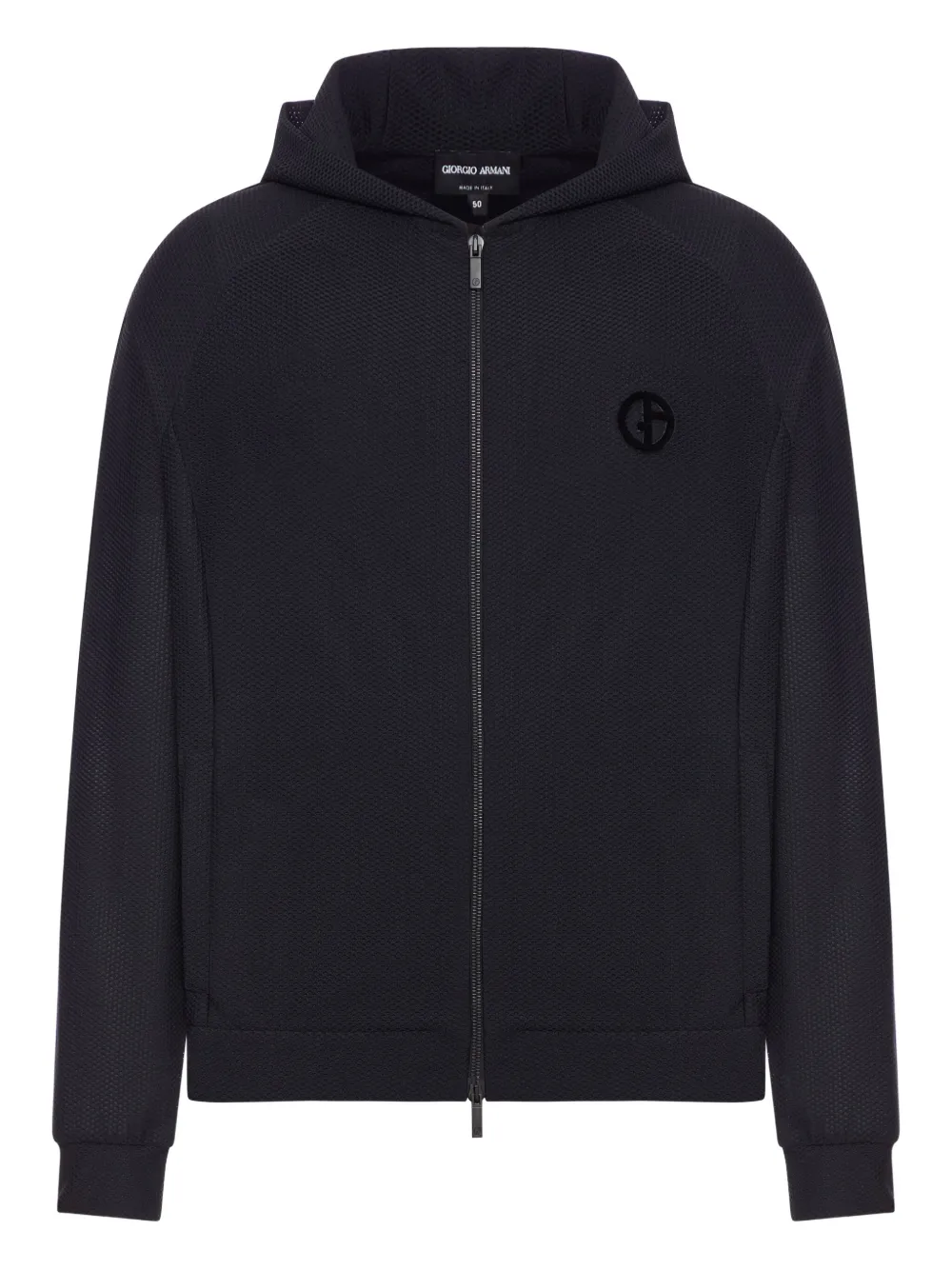 Giorgio Armani textured zip-up hooded jacket Zwart