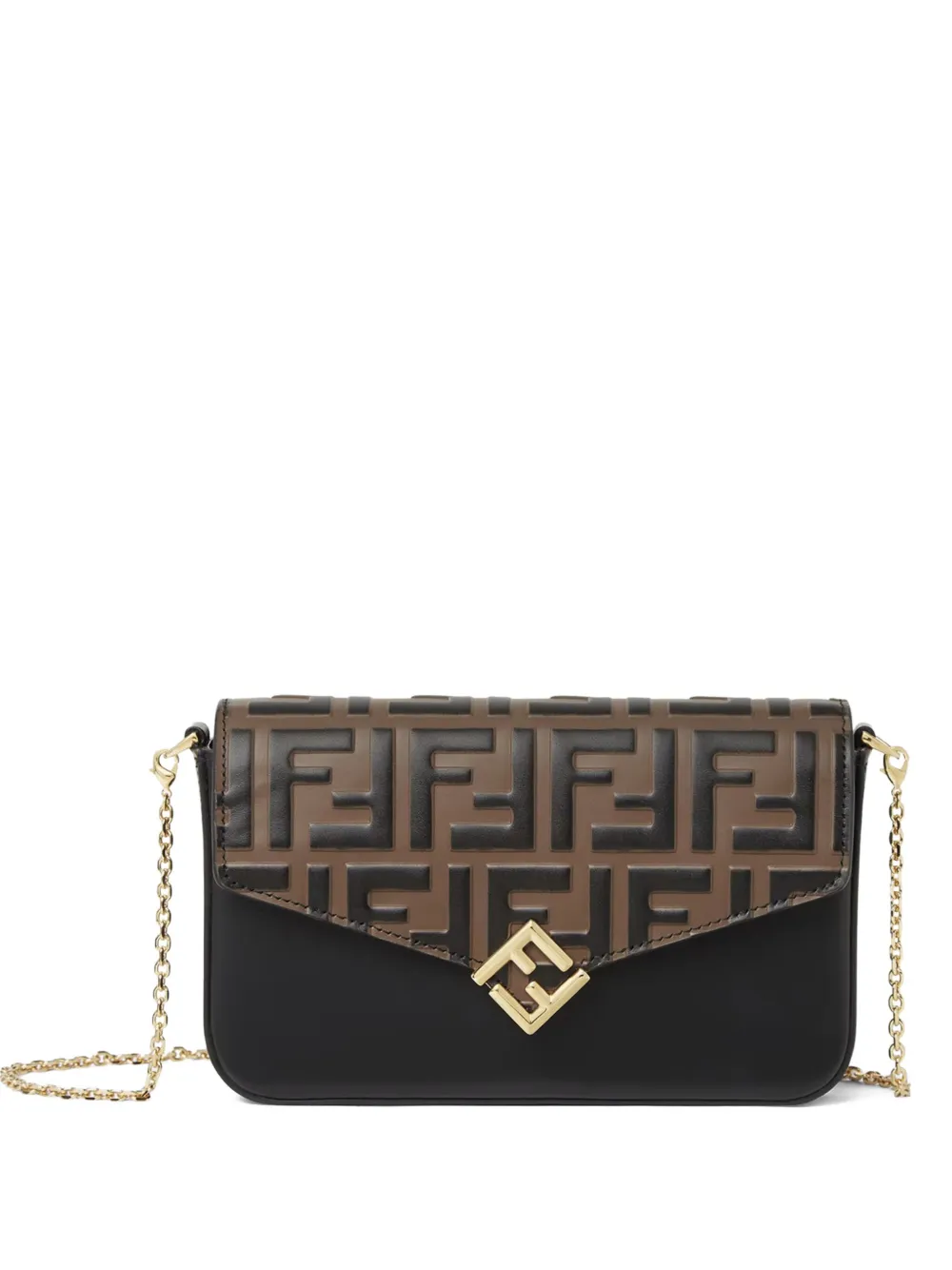 FENDI FF-embossed flap wallet-on-chain Zwart