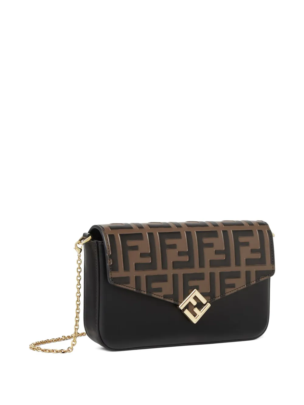 FENDI FF-embossed flap wallet-on-chain Zwart