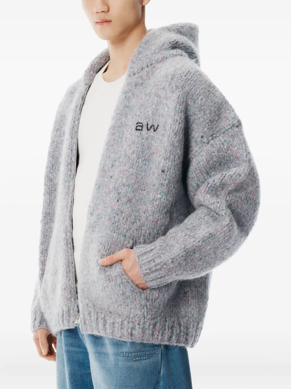 Alexander Wang Zip-up Knitted Hoodie In Gray