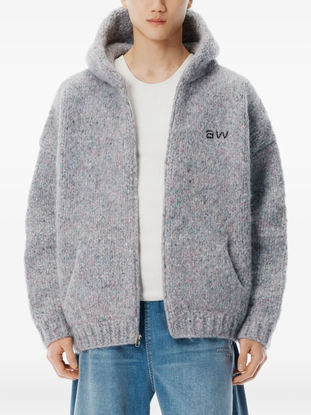 Alexander Wang Zip-up Knitted Hoodie In Gray
