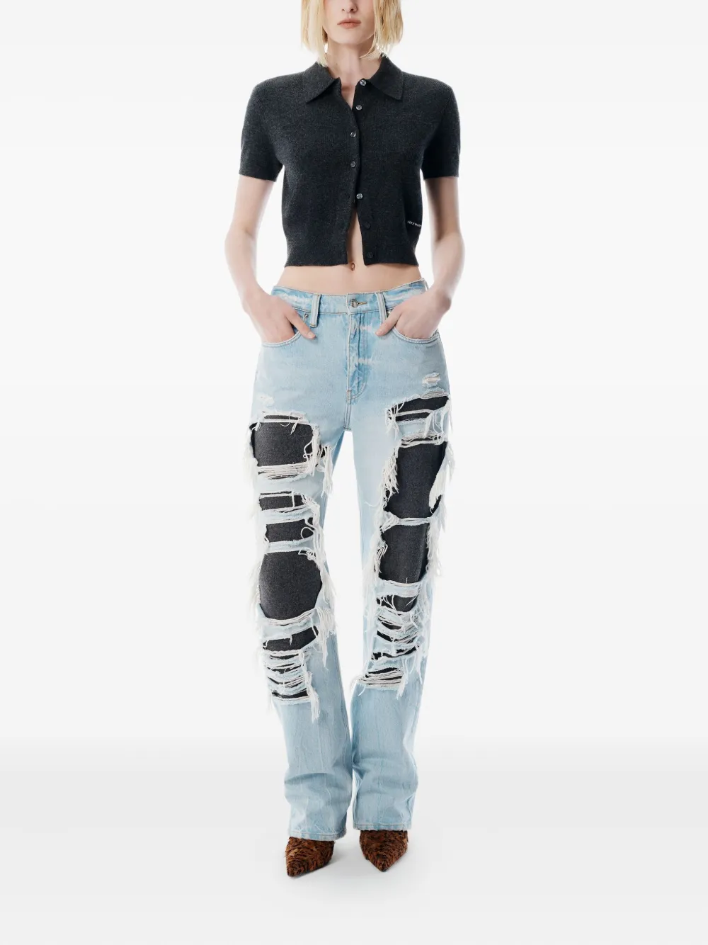 Alexander Wang logo-patch polo-collar cardigan | Cardigans | Image 2