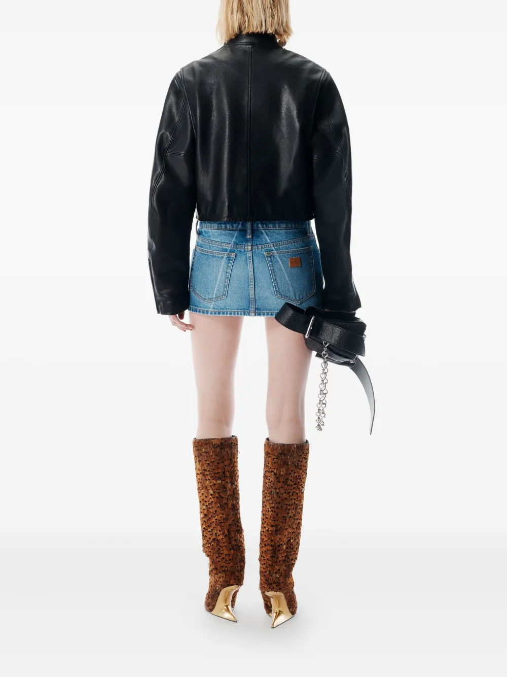 Alexander Wang Faded Fold-line Denim Skirt In Blue