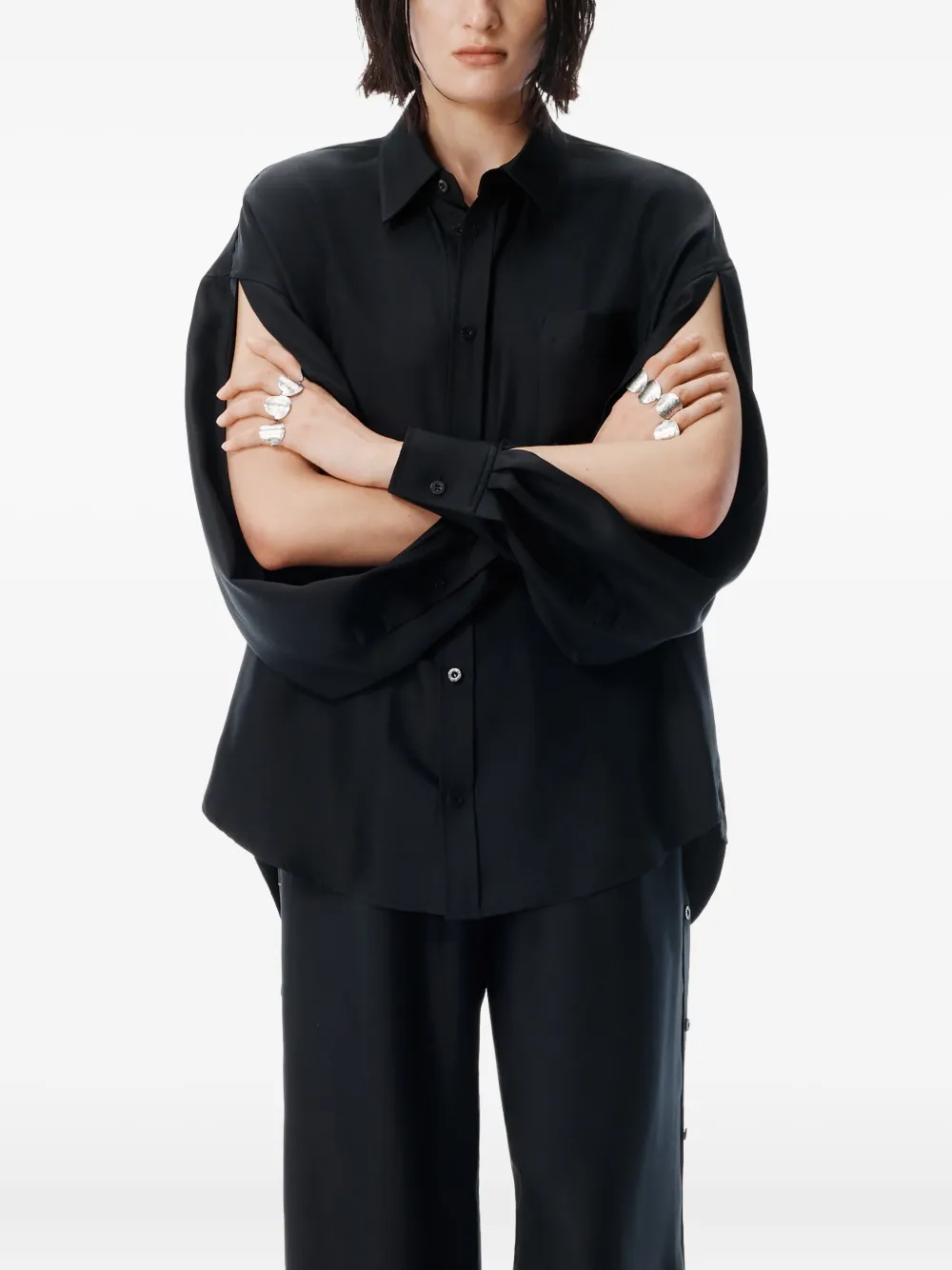 Alexander Wang Slashed-sleeve Shirt In Black
