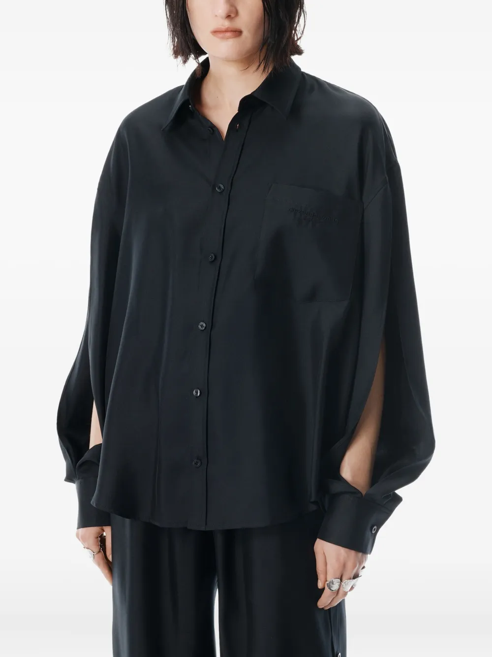 Alexander Wang Slashed-sleeve Shirt In Black