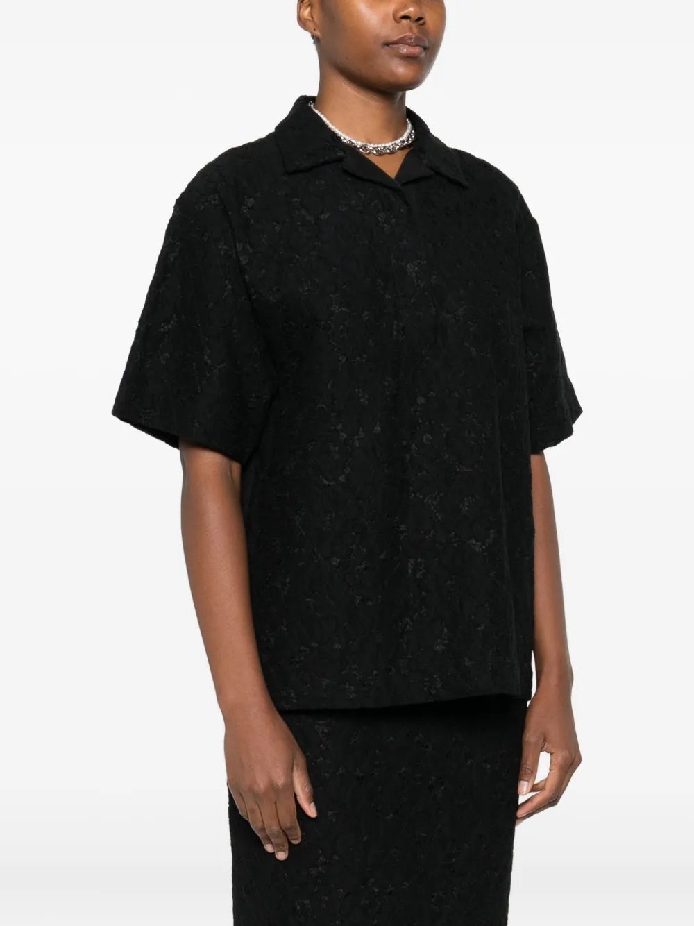 N°21 Lace-embellishment Polo Top In Black