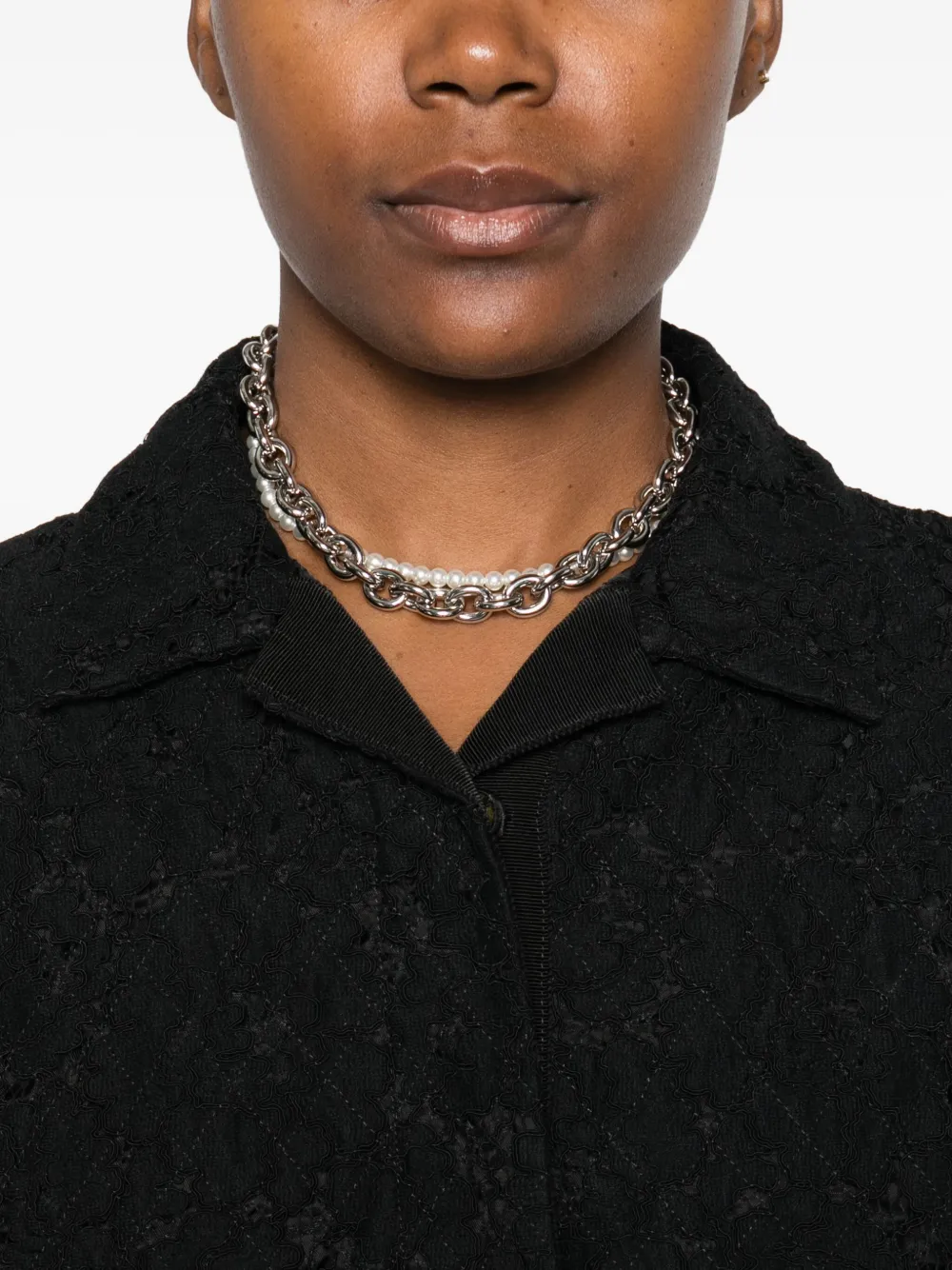N°21 Lace-embellishment Polo Top In Black