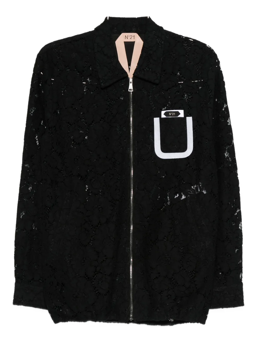 N°21 Lace Zip-front Jacket In Black