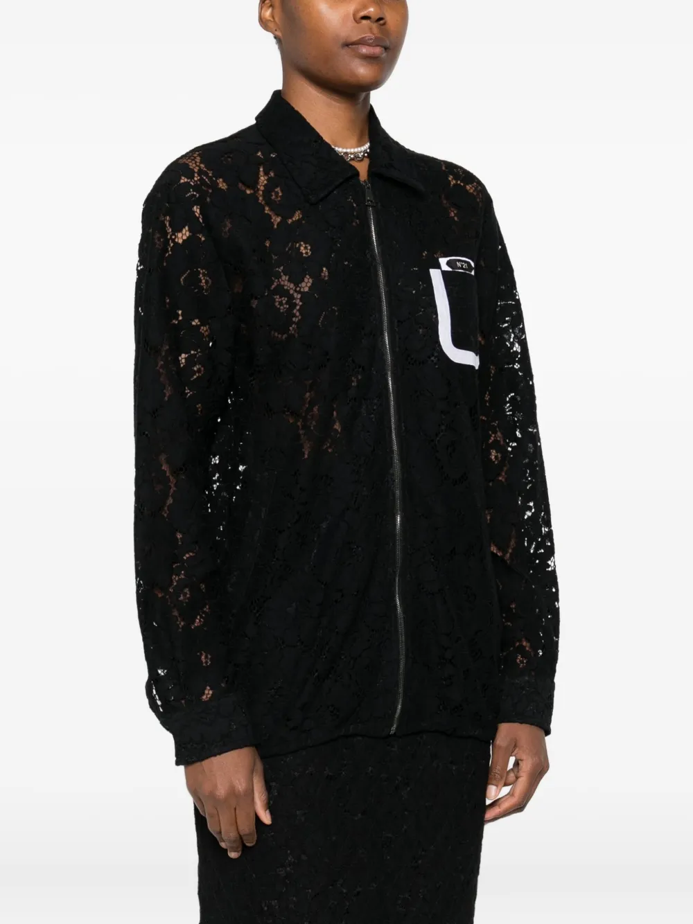  Nº21 Lace Zip-front Jacket - Black 