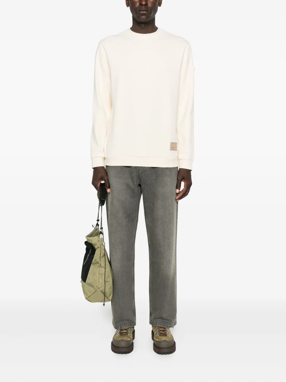 Moncler Sweater met logopatch en ronde hals - Beige