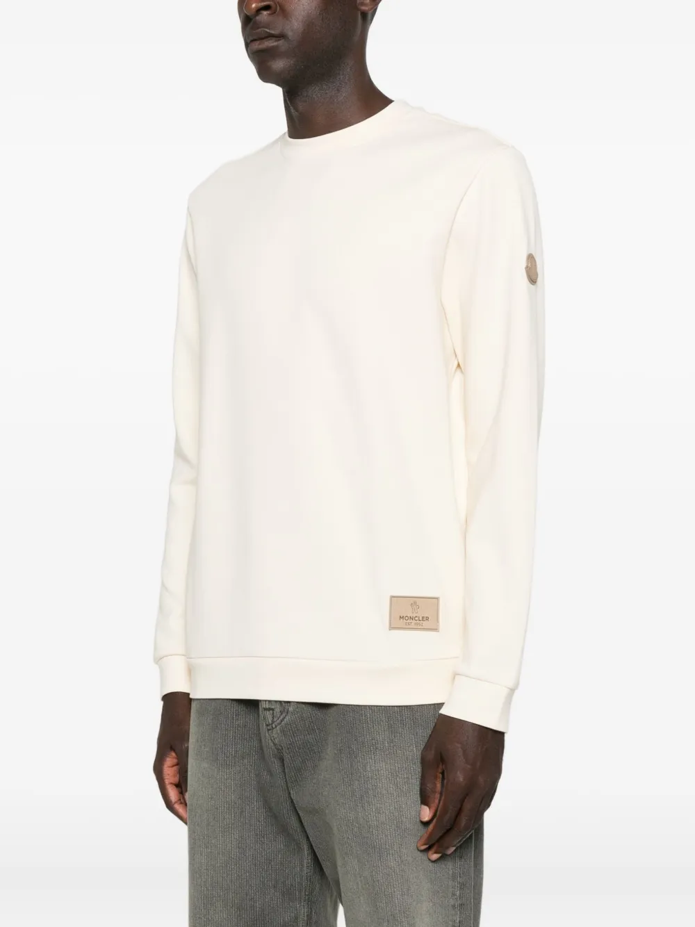 Moncler Logo-patch Crew Neck Sweatshirt In Neutral