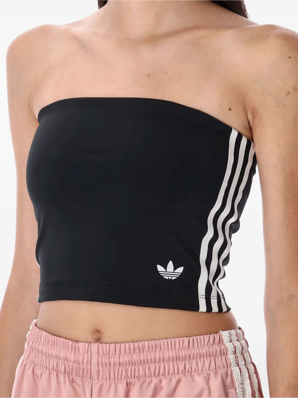 Adidas Originals Short Top Strapless Side Stripe Detail In Black