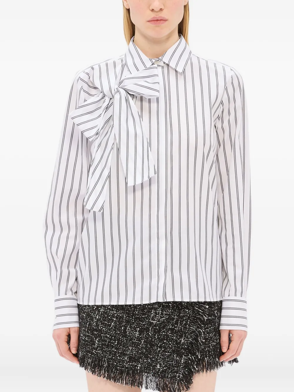 Msgm Striped Bow-detail Shirt In Multi