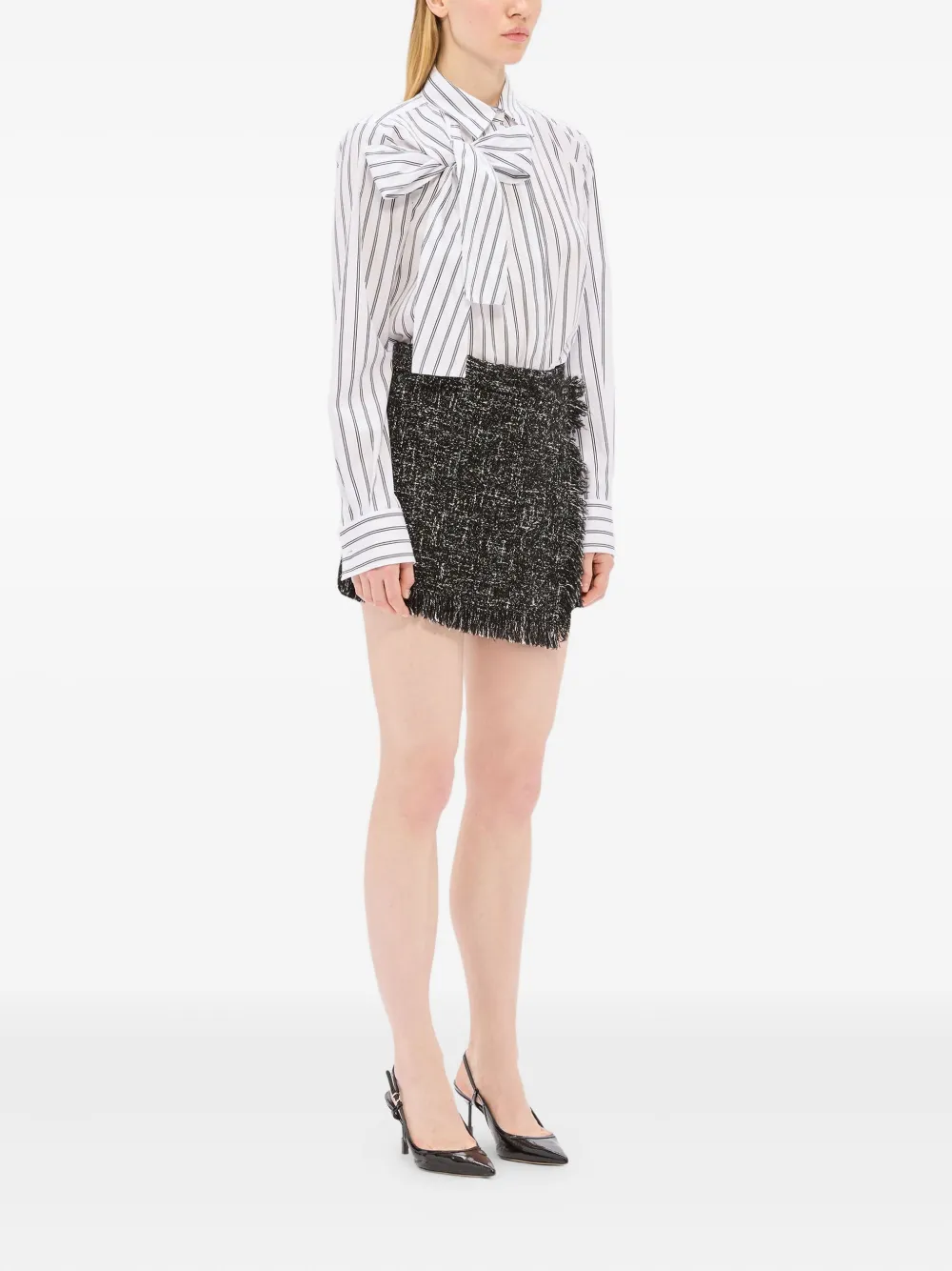 MSGM striped bow-detail shirt - Wit