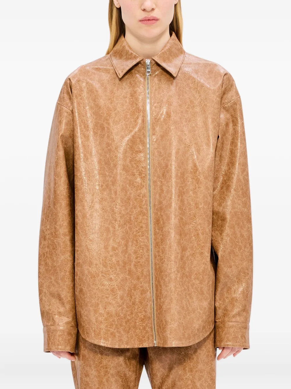 Msgm Zip-up Collared Coat In Brown