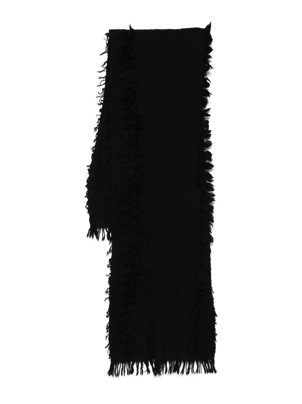 Yohji Yamamoto fringed-trim wool scarf | Black | Image 1
