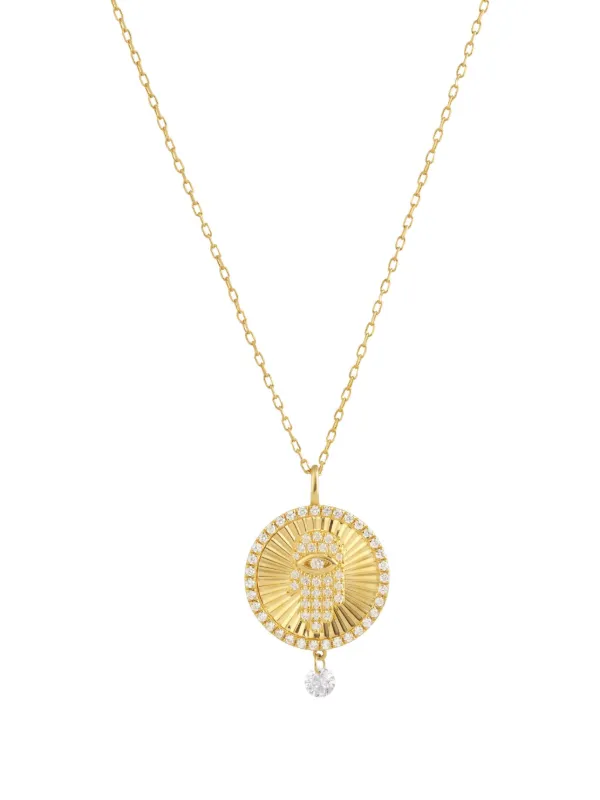 Persée 18CT Yellow Gold Diamond Main De Fatma Necklace