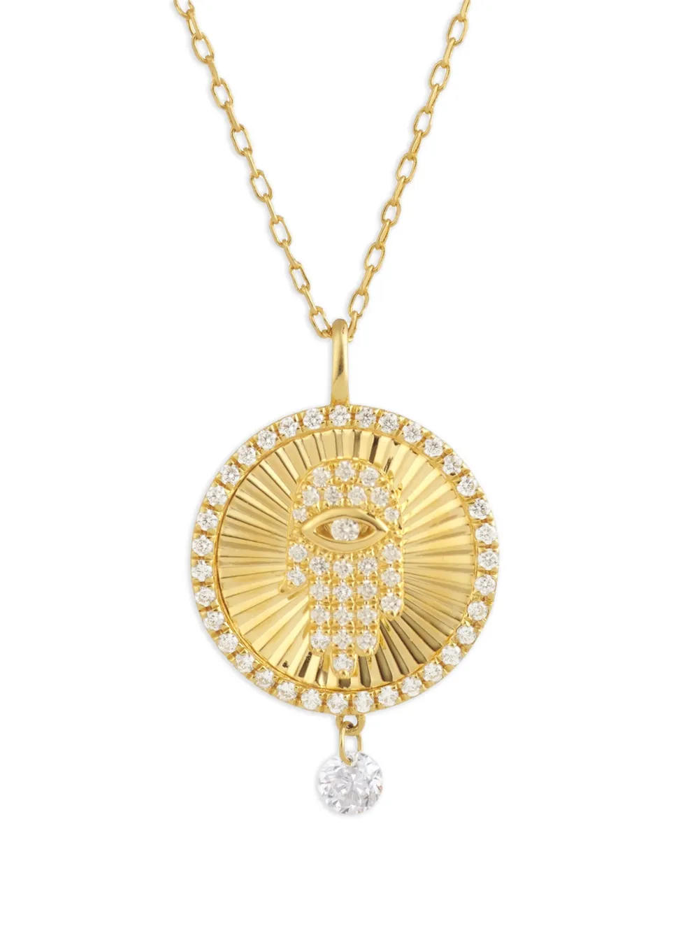 Persée 18k Yellow Gold Diamond Main De Fatma Necklace In Gold