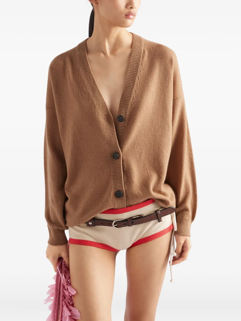 Prada ribbed cashmere cardigan Bruin