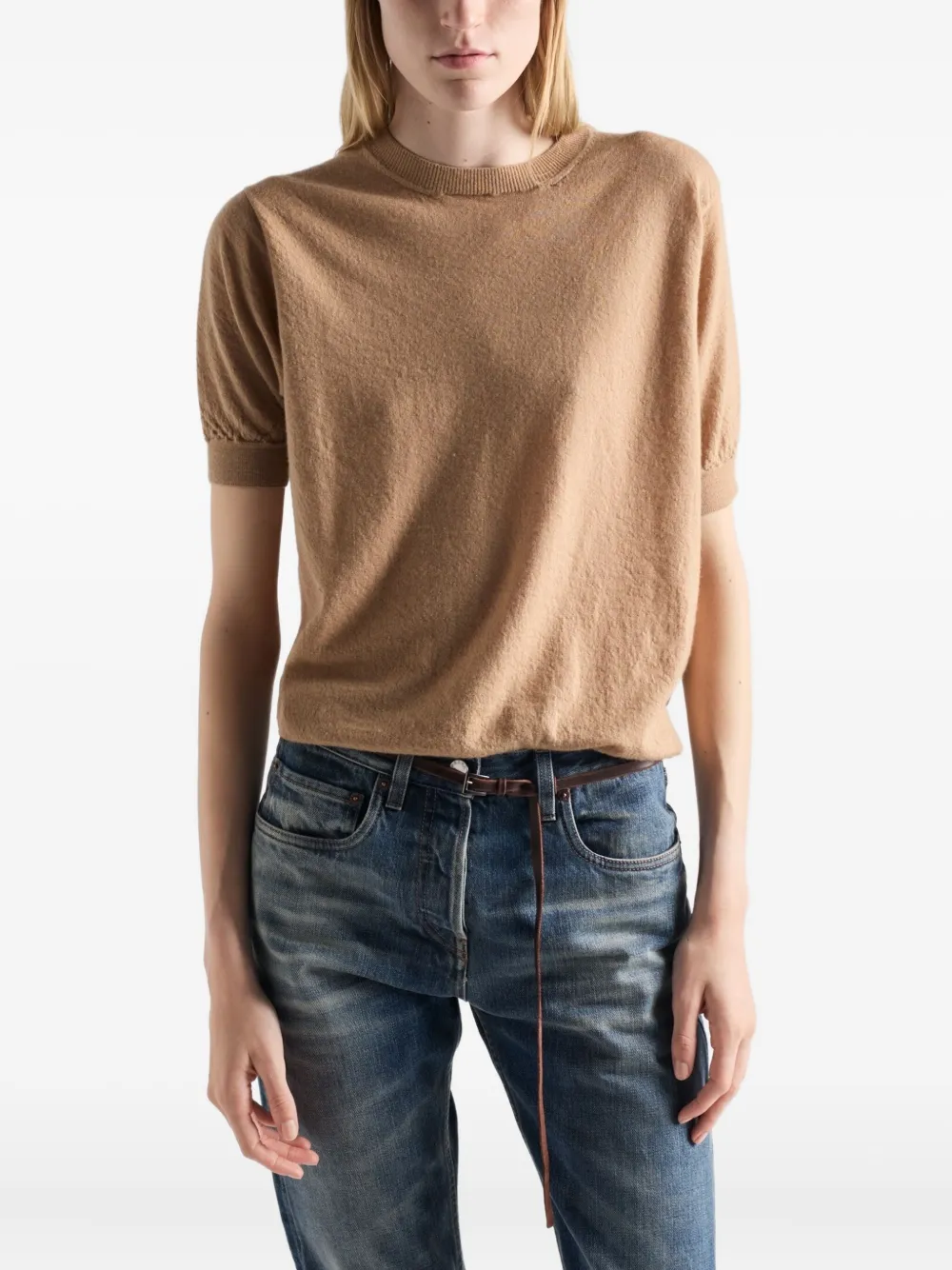 Prada short-sleeve ribbed-knit sweater Beige