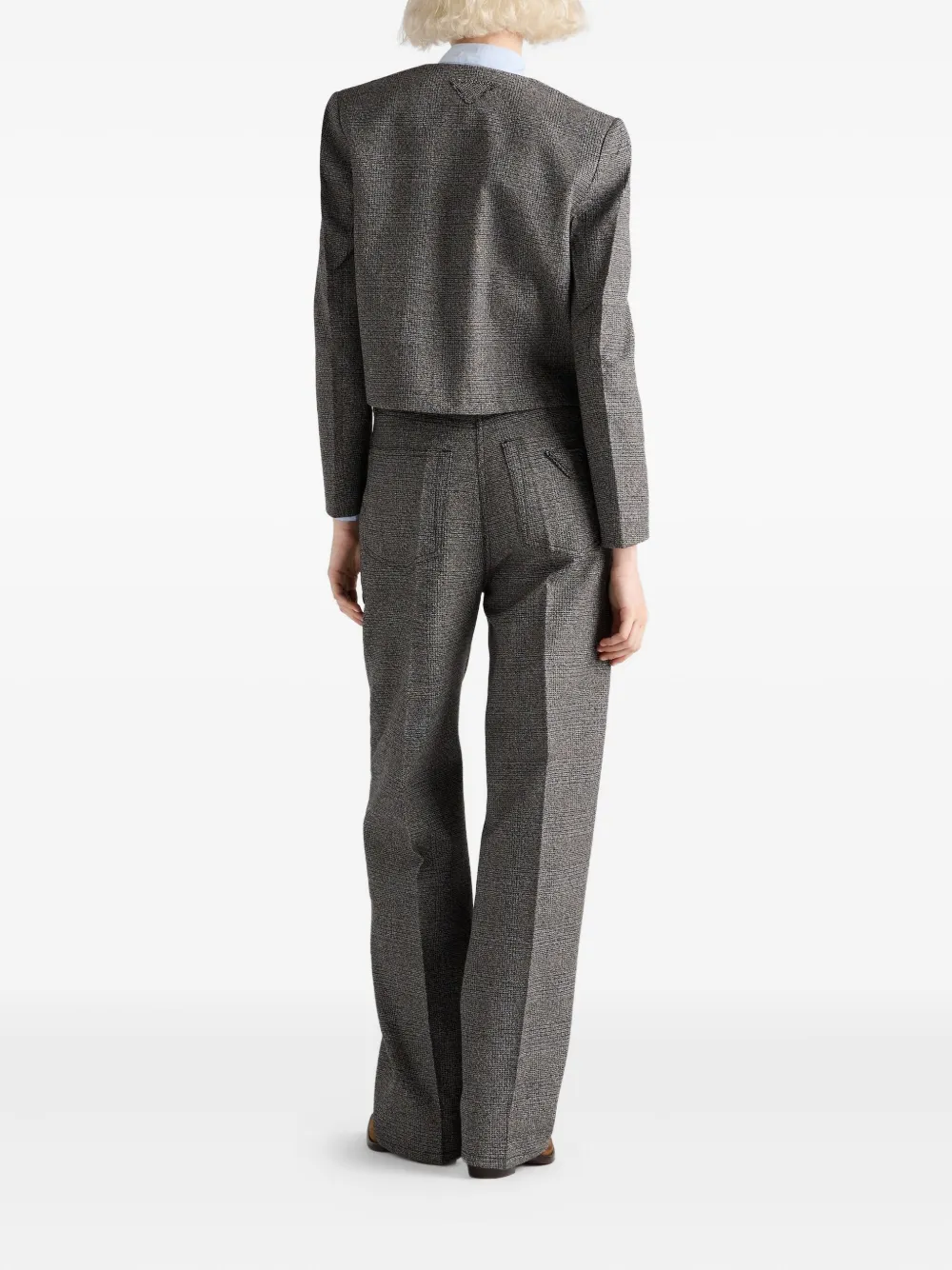 Prada Womens Grey Single-breasted Princes Of Wales Wool-blend Jacket In Gray