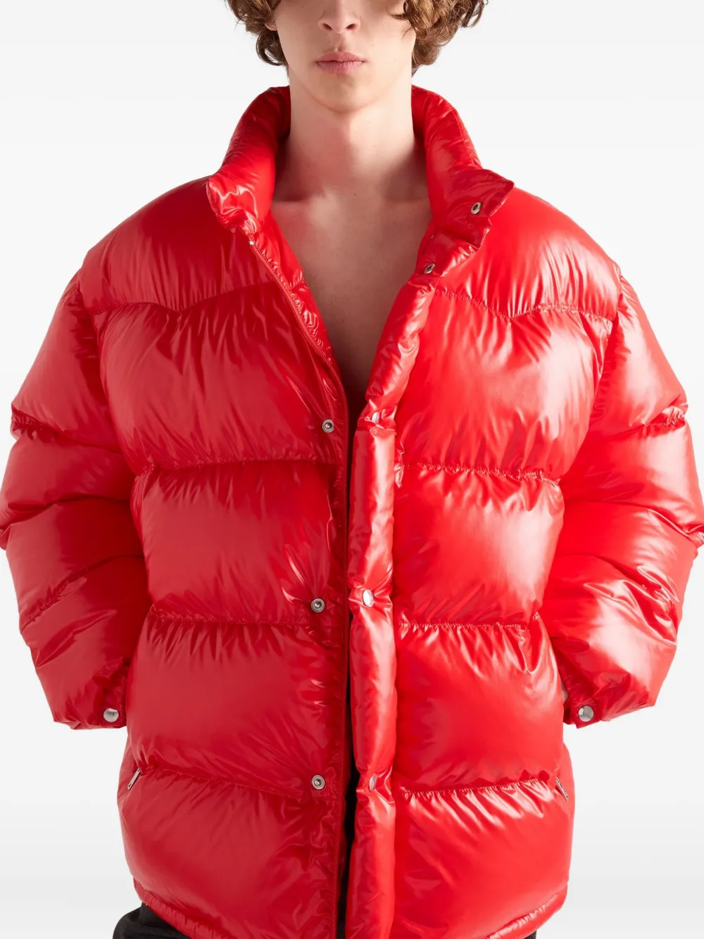 Prada Stand-up Collar Puffer Jacket In Red