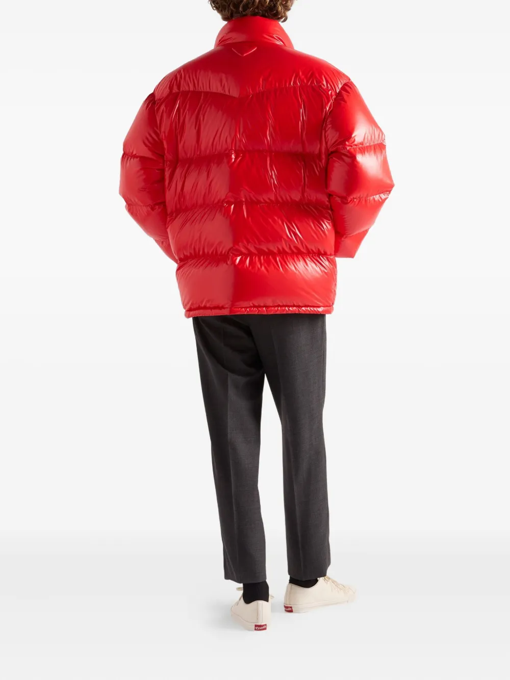 Prada Stand-up Collar Puffer Jacket In Red