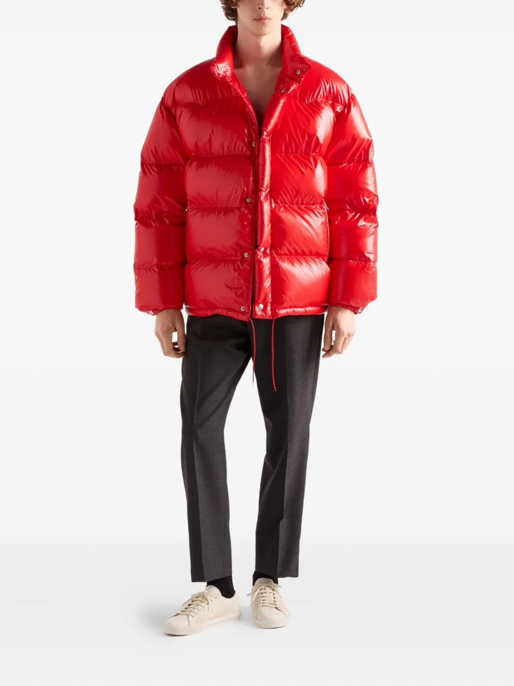 Prada Stand-up Collar Puffer Jacket In Red