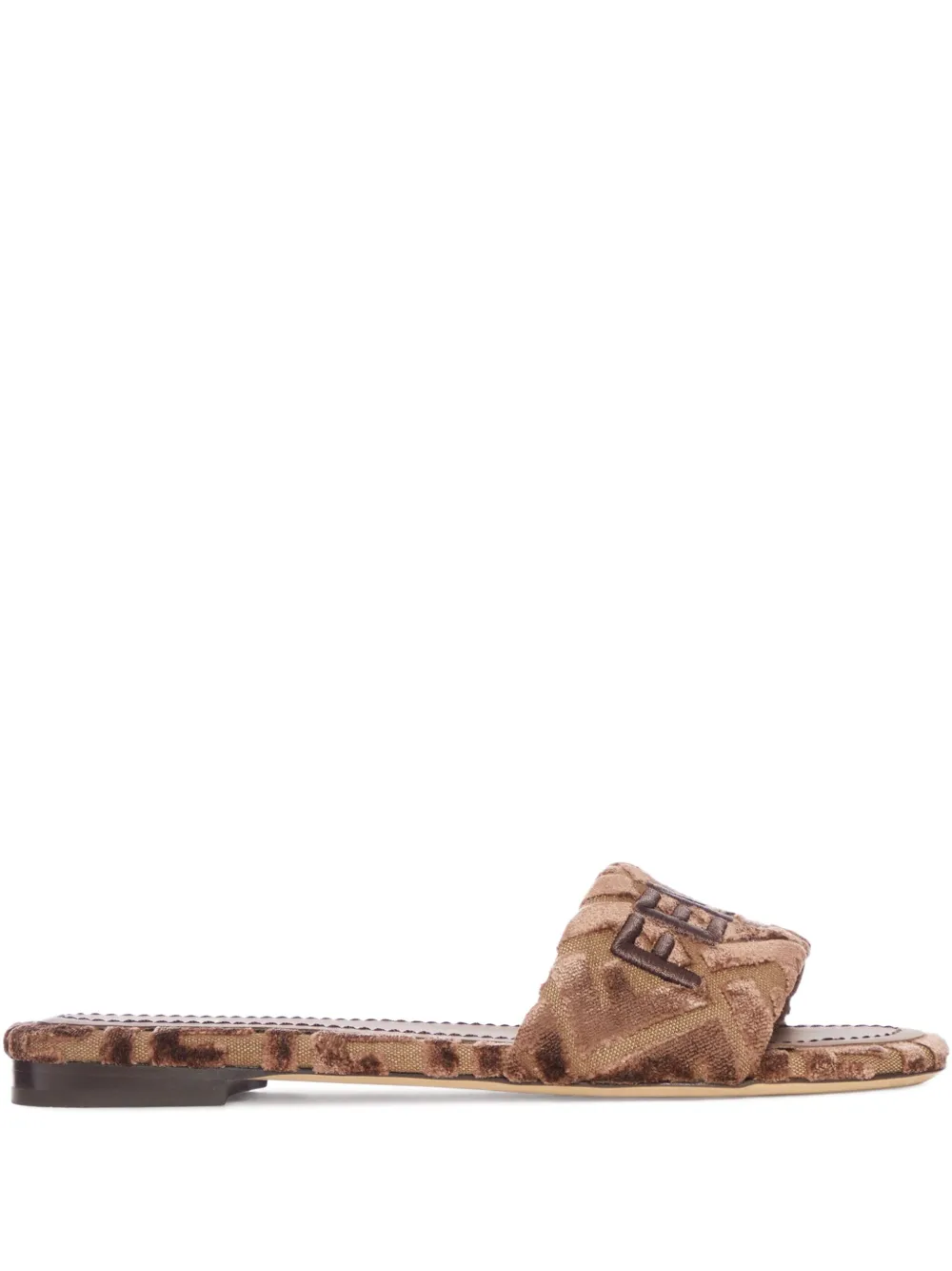 FENDI Sunshine logo-embroidered velvet flat sandals Brown