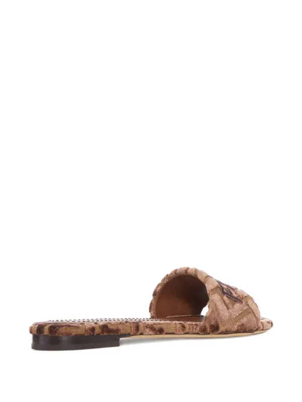 FENDI Sunshine logo-embroidered Velvet Flat Sandals | Brown