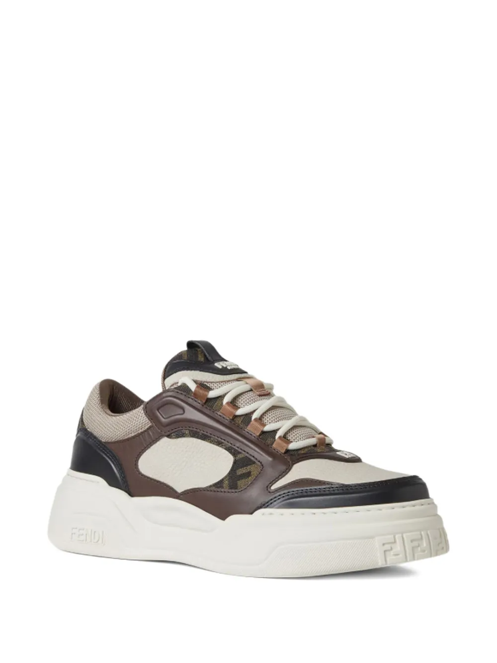 FENDI Force FF-pattern leather low-top sneakers Brown