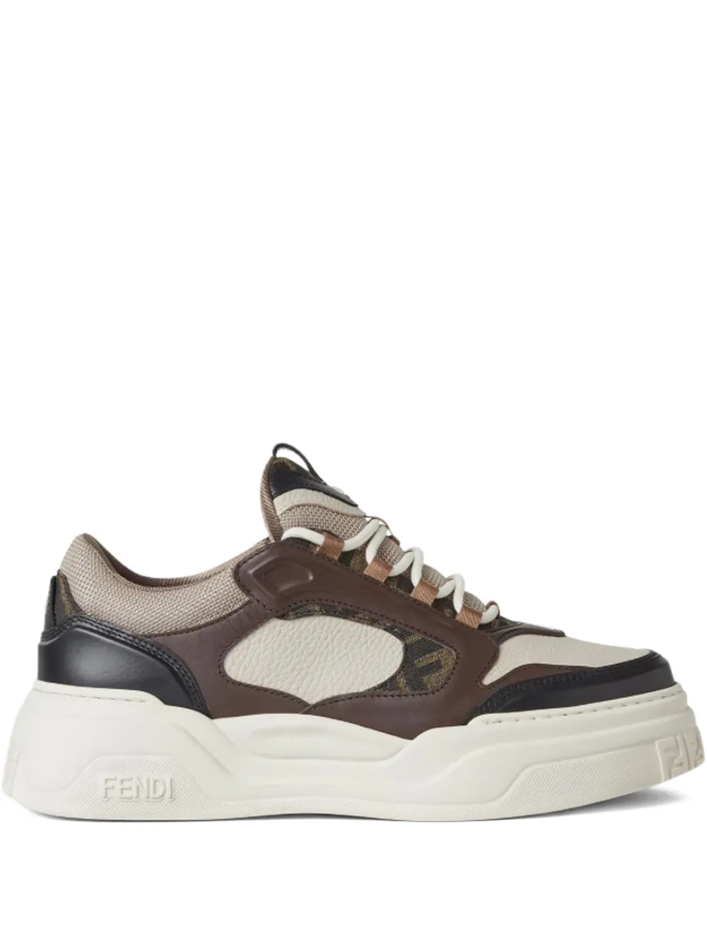 FENDI Force FF-pattern leather low-top sneakers Brown