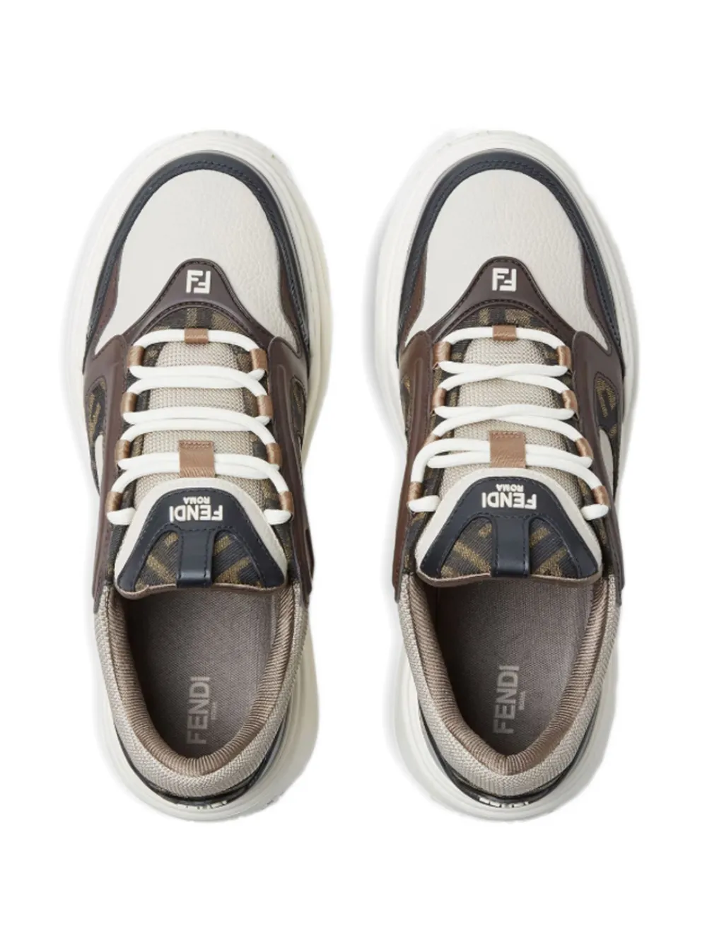 FENDI Force FF-pattern leather low-top sneakers Brown