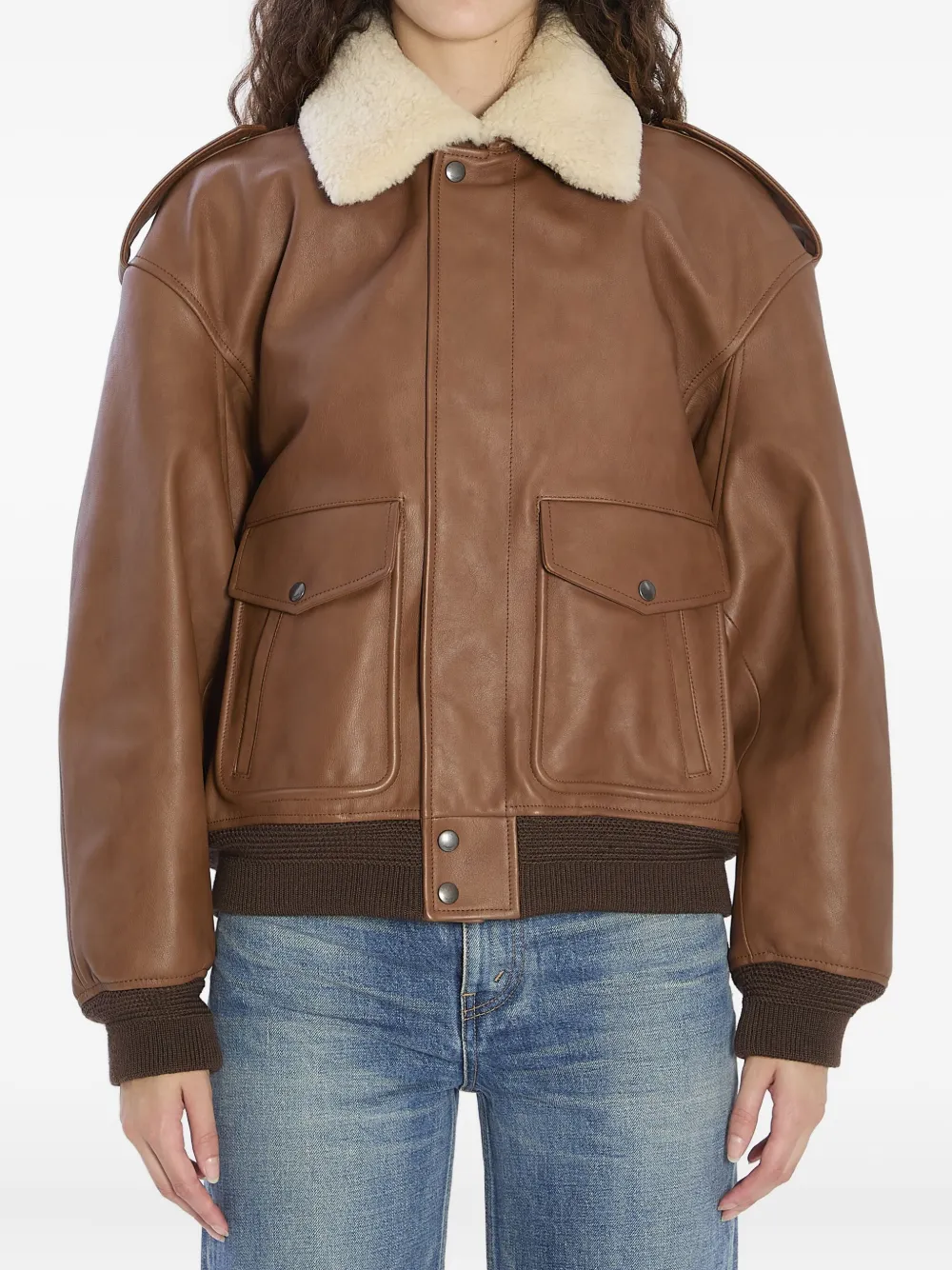 Saint Laurent shearling-collar ribbed bomber jacket Bruin