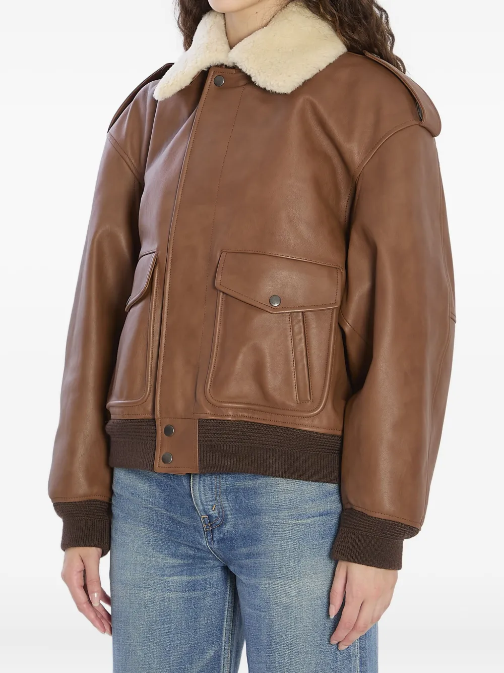 Saint Laurent shearling-collar ribbed bomber jacket Bruin