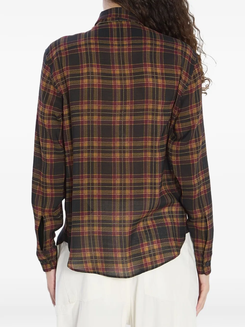 Saint Laurent Lavallière blouse met tartan-ruit Bruin
