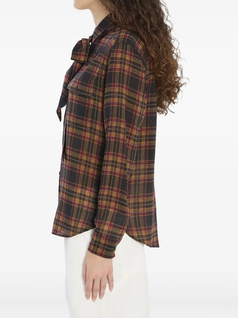 Saint Laurent Lavallière blouse met tartan-ruit Bruin