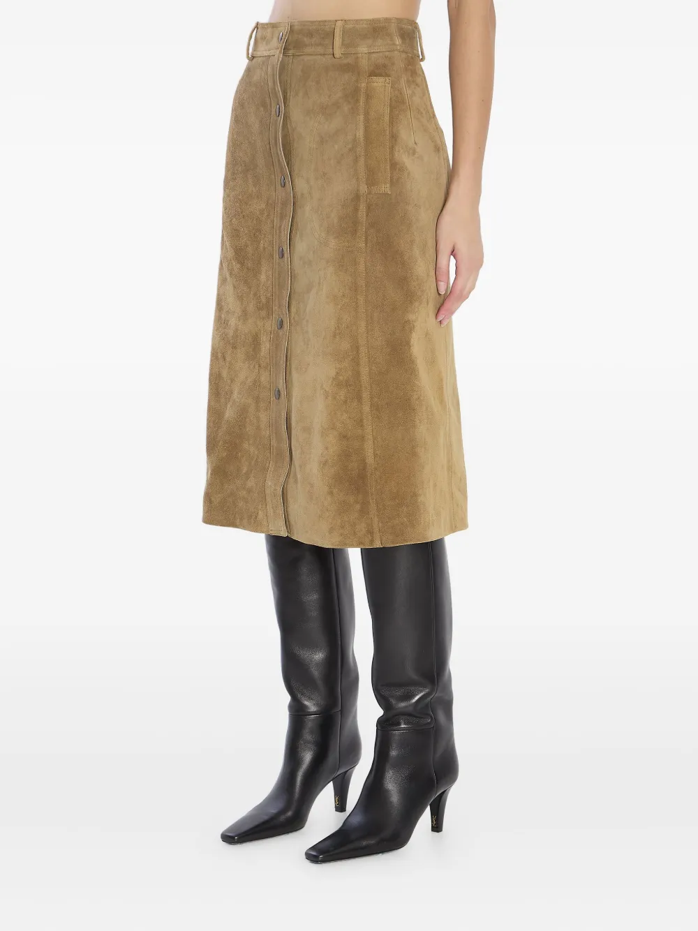 Arma Elen snap-button suede midi skirt Bruin