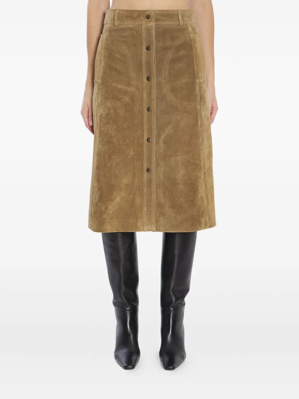 Elen snap-button suede midi skirt