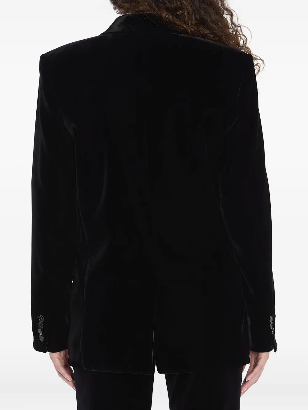 Saint Laurent Cassandre double-breasted velvet jacket 1000|Black