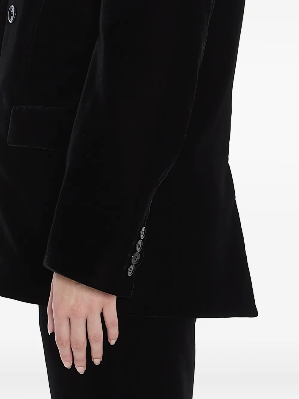 Saint Laurent Cassandre double-breasted velvet jacket 1000|Black