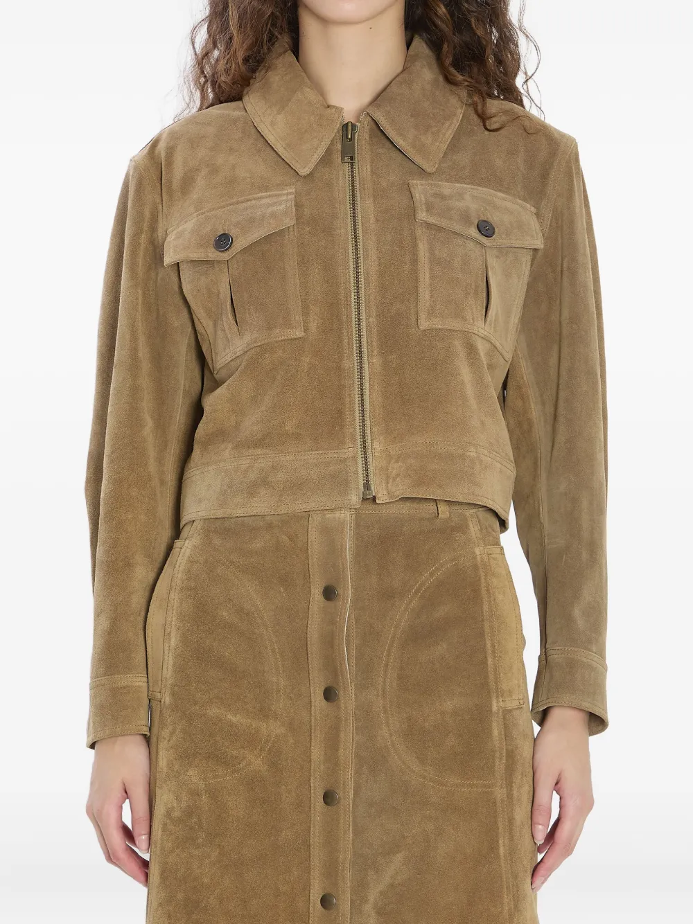 pointed-collar zip-front jacket