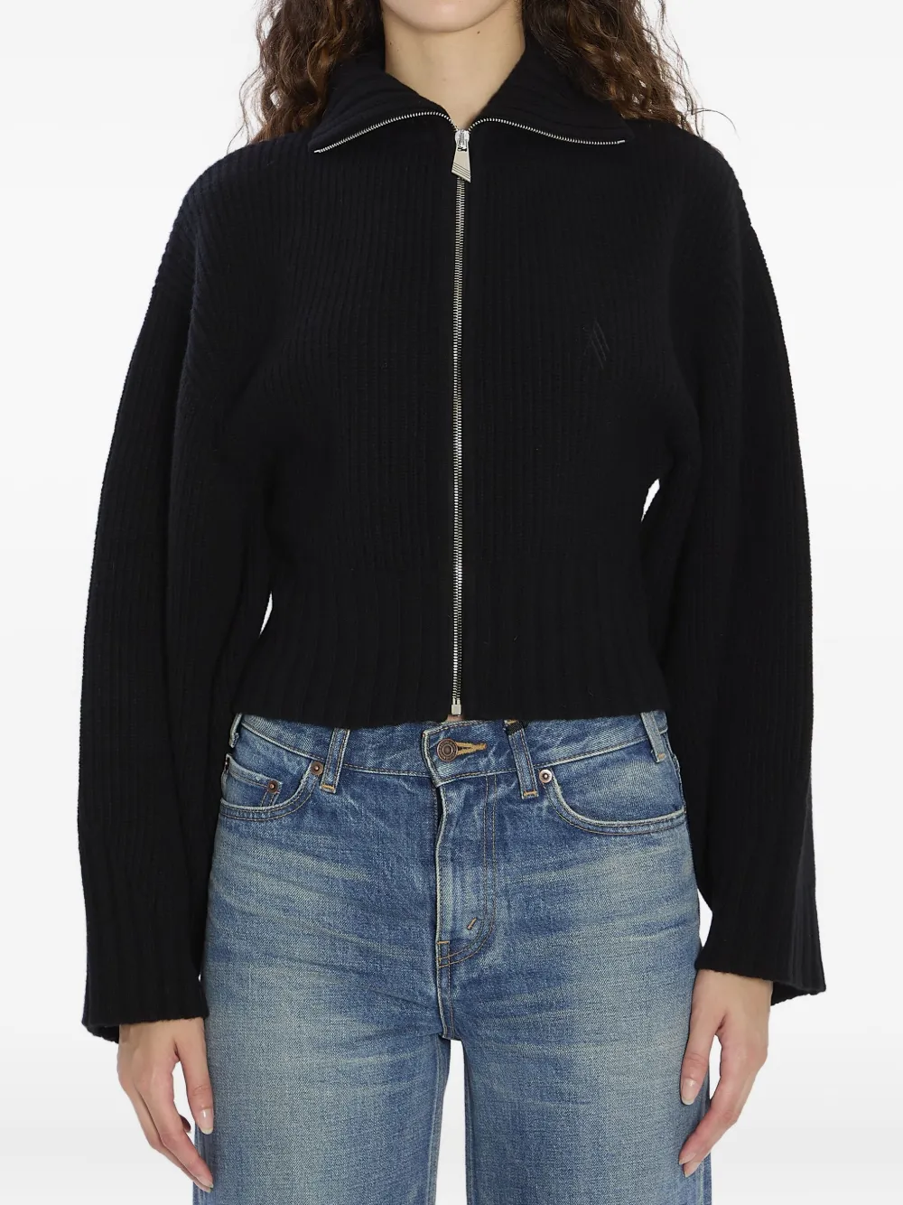 The Attico ribbed zip-up cardigan Zwart