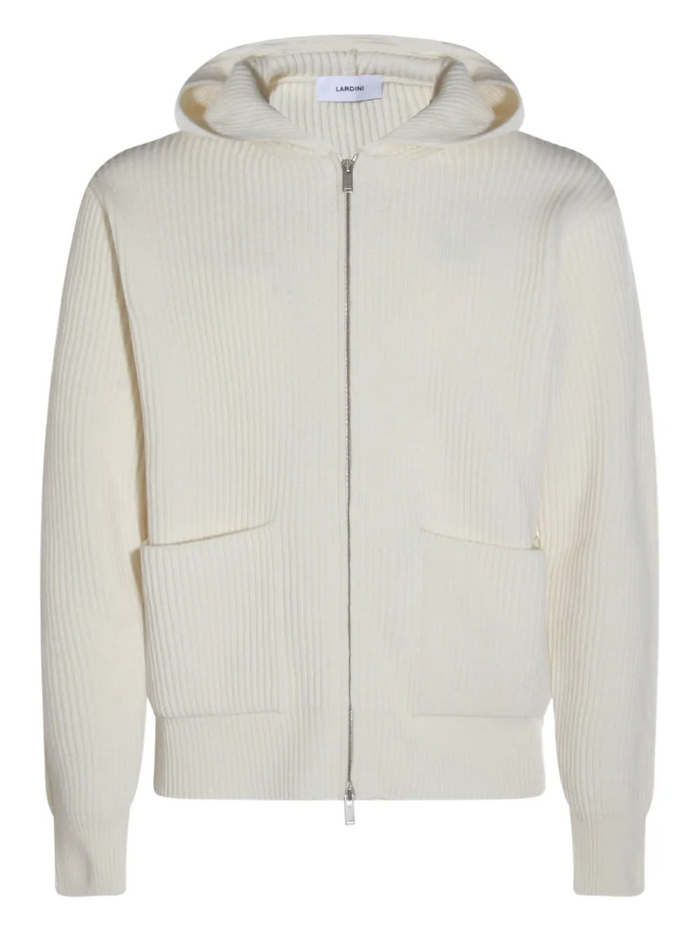 Lardini ribbed zip-up knitted hoodie Beige