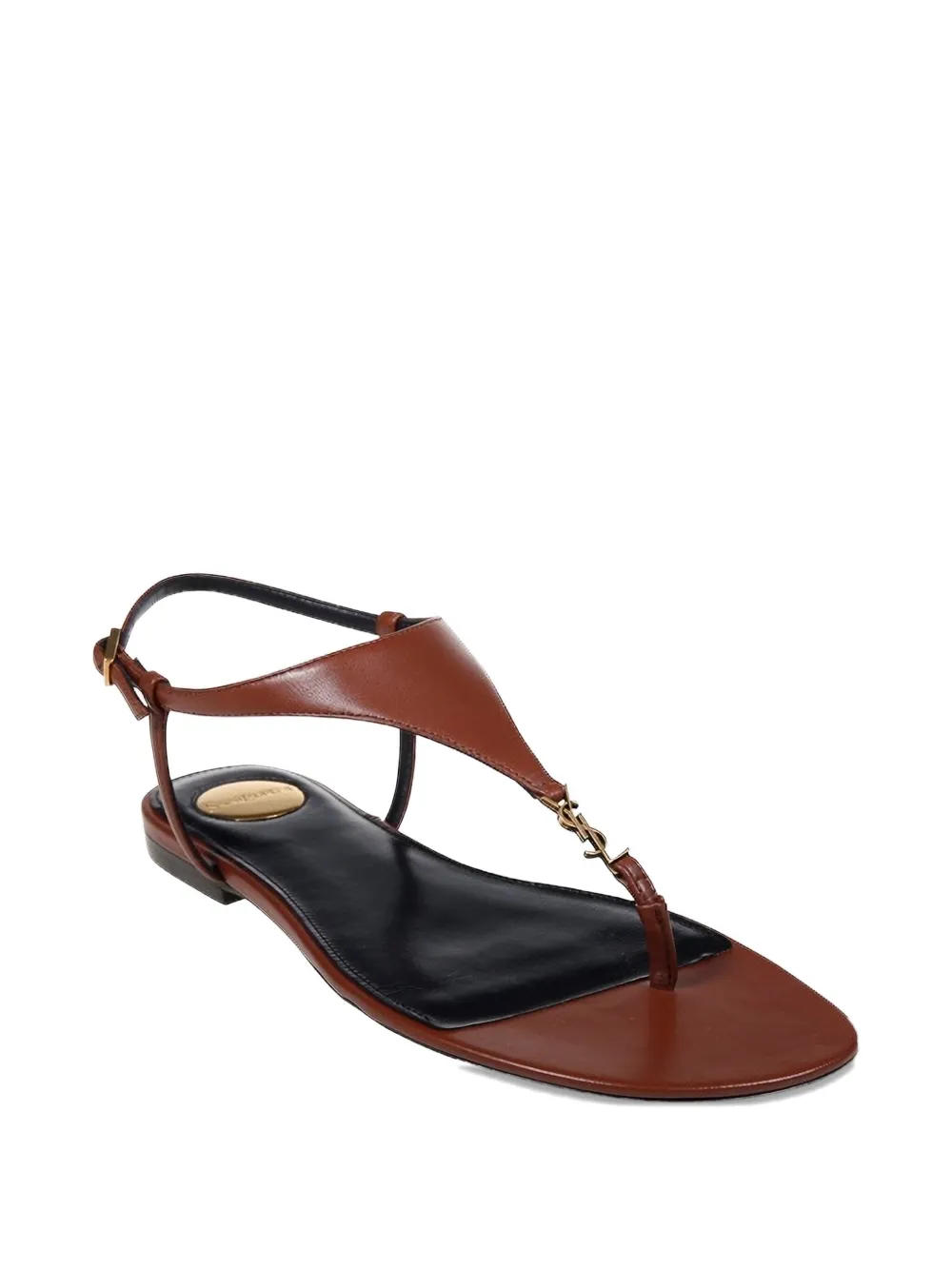 Saint Laurent T-strap logo-embellished leather sandals Brown