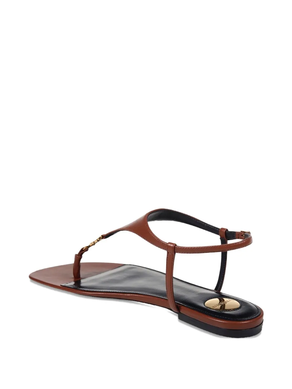 Saint Laurent T-strap logo-embellished leather sandals Brown
